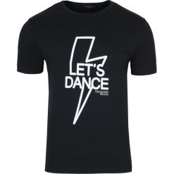 T-shirt Trussardi Jeans. Niebieskie koszulki męskie s, bez wzorów, z jeansu, z włoskim kołnierzykiem. Za 99,00 zł.