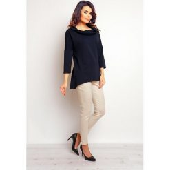Granatowa Elegancka i Oryginalna Bluzka z Luźnym Półgolfem. Niebieskie podkoszulki damskie Molly.pl, s, bez wzorów, z materiału, eleganckie, bez kołnierzyka, bez rękawów. Za 109,90 zł.