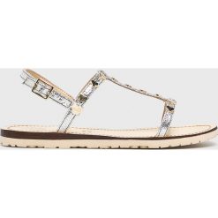 Love Moschino - Sandały. Szare klapki damskie Love Moschino, bez wzorów, ze skóry, bez obcasa, na szpilce. W wyprzedaży za 379,90 zł.