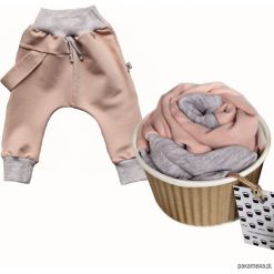 Spodnie niemowlęce: Spodnie baggy szelka róż