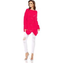 Swetry damskie: Malinowy Sweter Oversize z Dekoltem w Łódkę na Długi Rękaw