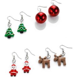 Kolczyki damskie: Kolczyki „Christmas” (4 pary) bonprix srebrny kolor – kolorowy