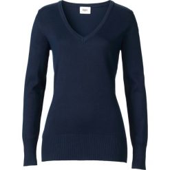 Swetry klasyczne damskie: Sweter z dekoltem w serek bonprix ciemnoniebieski