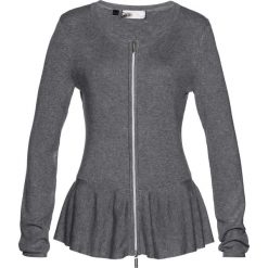 Sweter rozpinany z baskinką bonprix szary melanż. Szare kardigany damskie marki bonprix, melanż. Za 89,99 zł.