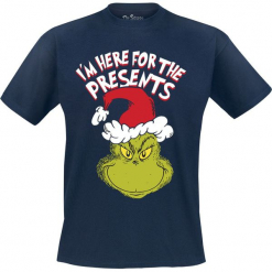 Der Grinch I'm Here For The Presents T-Shirt granatowy. Zielone t-shirty męskie z nadrukiem marki Der Grinch, m, z okrągłym kołnierzem. Za 74,90 zł.
