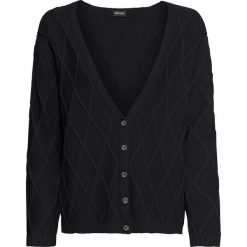 Sweter rozpinany bonprix czarny. Czarne swetry damskie bonprix, z aplikacjami, z dzianiny, bez rękawów, bez kaptura. Za 44,99 zł.