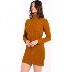 Sweter w kolorze jasnobrązowym. Brązowe golfy damskie marki Jimmy Sanders, l, ze splotem. W wyprzedaży za 137,95 zł.