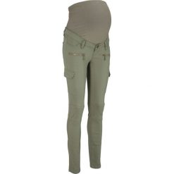 Spodnie ciążowe bojówki SKINNY bonprix oliwkowy. Zielone rurki damskie marki bonprix, w paski, z dżerseju. Za 54,99 zł.