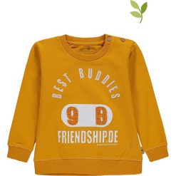 Bluza w kolorze żółtym. Żółte bluzy niemowlęce Mother Nature & Me, z nadrukiem, z bawełny, bez rękawów, bez kaptura. W wyprzedaży za 62,95 zł.