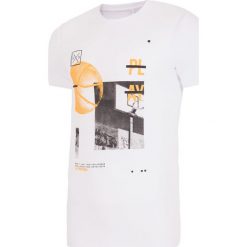 T-shirt męski TSM026 - BIAŁY. Białe koszulki męskie 4f, na lato, m, z nadrukiem, z bawełny, bez kołnierzyka, krótkie. W wyprzedaży za 19,99 zł.