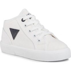 Tenisówki GUESS - Piumo Mid FI7POM FAB12 WHITE. Białe półbuty dziewczęce Guess, z aplikacjami, z materiału, na sznurówki. Za 239,00 zł.