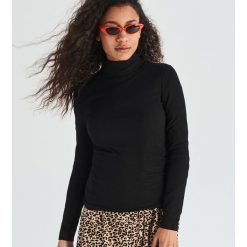 Dopasowana bluzka z golfem - Czarny. Czarne bluzki damskie Sinsay, xl, bez wzorów, bez rękawów. Za 24,99 zł.