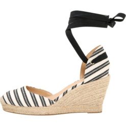J.CREW ANKLE WRAP WEDGE ESPADRILLE STRIPE Czółenka na koturnie black champagne. Brązowe koturny damskie marki J.CREW, bez wzorów, ze skóry, bez obcasa, na koturnie. Za 639,00 zł.