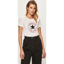 Converse - T-shirt. Białe bluzki damskie Converse, s, z nadrukiem, z bawełny, casualowe, z okrągłym kołnierzem, z krótkim rękawem. Za 99,90 zł.