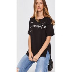 Answear Lab - T-shirt. Czarne bluzki damskie Answear Lab, s, z nadrukiem, z bawełny, casualowe, z okrągłym kołnierzem. Za 49,90 zł.