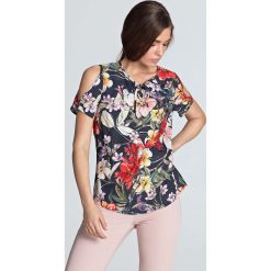 Granatowa Bluzka Wiązana pod Szyją z Odkrytymi Ramionami. Niebieskie bluzki damskie Molly.pl, s, bez wzorów, eleganckie, bez kołnierzyka, bez rękawów. Za 129,90 zł.