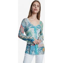 Desigual Sweter Niebieski. Niebieskie bluzy damskie Desigual, xs, bez wzorów, z wiskozy, bez rękawów, bez kaptura. Za 395,95 zł.