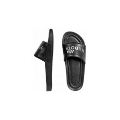 Klapki Kubota Classic Black. Czarne crocsy damskie marki Kubota, z nadrukiem, ze skóry. Za 199,99 zł.