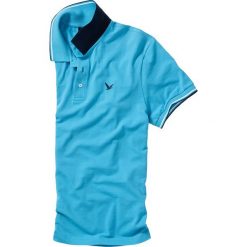 Shirt polo z bawełny pique bonprix turkusowy. Niebieskie koszulki męskie bonprix, s, bez wzorów, z bawełny, bez rękawów. Za 37,99 zł.