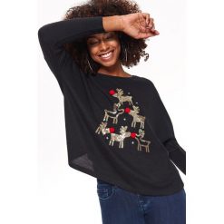 Świąteczny sweter z cekinowymi reniferami. Czarne swetry damskie Top Secret, na lato, z aplikacjami, z dzianiny, wizytowe, bez rękawów, bez kaptura. Za 89,99 zł.