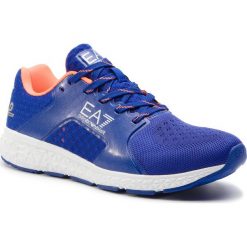 Sneakersy EA7 EMPORIO ARMANI - X8X011 XK044 00024 Surf The Web. Niebieskie półbuty damskie EA7 Emporio Armani, bez wzorów, ze skóry ekologicznej, eleganckie, bez obcasa, na płaskiej podeszwie, bez zapięcia. Za 719,00 zł.