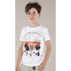 Mayoral - T-shirt dziecięcy 128-172 cm. Białe t-shirty chłopięce Mayoral, z nadrukiem, z bawełny. Za 64,90 zł.