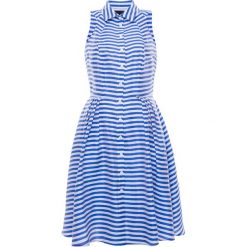 Sukienka. Niebieskie sukienki damskie z falbanami marki Simple, w paski. Za 379,90 zł.
