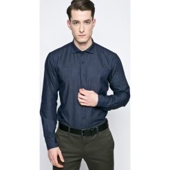 Trussardi Jeans - Koszula. Niebieskie koszule męskie Trussardi Jeans, m, bez wzorów, z bawełny, klasyczne, z włoskim kołnierzykiem, z długim rękawem. W wyprzedaży za 199,90 zł.