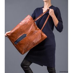 Shopper bag damskie: PILLAR – duża torba – shopper – kasztan i granat