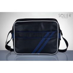 Lekka Torba Miejska na Ramię Messenger by Solier. Niebieskie torby na laptopa Solier, w paski, ze skóry ekologicznej. Za 69,90 zł.