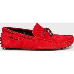 Versace Jeans - Mokasyny. Czerwone mokasyny męskie Versace Jeans, bez wzorów, z jeansu, bez zapięcia. Za 569,90 zł.