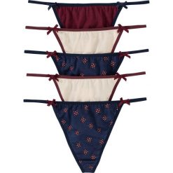 Stringi tanga (5 par) bonprix ciemnoniebiesko-beżowo-ciemnoczerwony wzorzysty. Niebieskie majtki damskie bonprix. Za 49,95 zł.