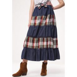 Granatowo-Zielona Spódnica Mystery. Niebieskie spódniczki damskie Born2be, m, w paski, maxi, rozkloszowane. Za 29,99 zł.