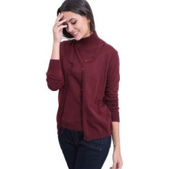 Kardigan w kolorze bordowym. Czerwone swetry damskie William de Faye, bez wzorów, z kaszmiru, bez rękawów, bez kaptura. W wyprzedaży za 129,95 zł.