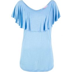 Shirt "carmen" z kolekcji Maite Kelly bonprix perłowy niebieski. Niebieskie koszulki damskie bonprix, bez wzorów, z dekoltem w serek. Za 59,99 zł.