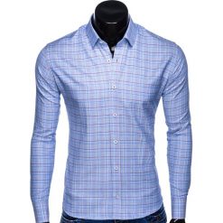 KOSZULA MĘSKA W KRATĘ Z DŁUGIM RĘKAWEM K433 - BŁĘKITNA. Niebieskie koszule męskie Ombre Clothing, s, bez wzorów, z bawełny, bez kołnierzyka, z długim rękawem. Za 29,00 zł.