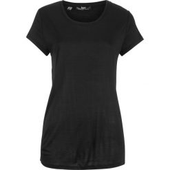 Shirt z lejącego materiału bonprix czarny. Czarne koszulki damskie marki bonprix, bez wzorów, bez kołnierzyka, bez rękawów. Za 54,99 zł.