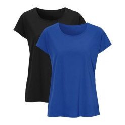 Cellbes Gładka dżersejowa bluzka z bawełny GOTS 2 Pack niebieski czarny female niebieski/czarny 62/64. Niebieskie bluzki damskie Cellbes, m, bez wzorów, z bawełny, eleganckie, bez kołnierzyka, bez rękawów. W wyprzedaży za 59,00 zł.
