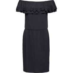 Sukienka shirtowa z dekoltem "carmen" bonprix czarny. Czarne sukienki damskie bonprix, bez wzorów, z koronki, bez kołnierzyka, bez rękawów. Za 89,99 zł.