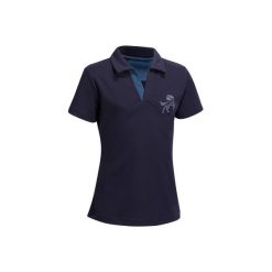 Koszulka polo PL500 Mesh grana. Niebieskie bluzki dziewczęce marki FOUGANZA, z meshu, z krótkim rękawem. Za 54,99 zł.