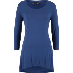 Shirt z dłuższym tyłem, rękawy 3/4 bonprix kobaltowy. Niebieskie koszulki damskie marki bonprix, bez wzorów, bez kołnierzyka. Za 54,99 zł.