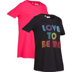Shirt sportowy z kolekcji Maite Kelly (2 szt.), krótki rękaw bonprix czarno-różowy hibiskus. Czarne bluzki sportowe damskie bonprix, bez wzorów, bez kołnierzyka, z krótkim rękawem, krótkie, bez kaptura. Za 75,98 zł.