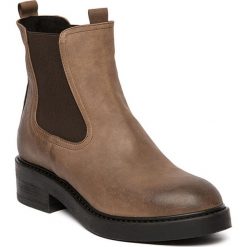 Buty zimowe damskie: Skórzane botki w kolorze jasnobrązowym