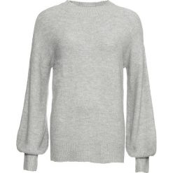 Sweter oversize ze stójką bonprix jasnoszary melanż. Szare swetry damskie bonprix, bez wzorów, bez rękawów, bez kaptura. Za 99,99 zł.
