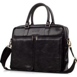 Solier - Torba. Czarne torby męskie skórzane Solier, w paski, ze skóry ekologicznej, eleganckie. W wyprzedaży za 399,90 zł.