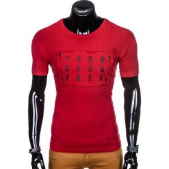 T-shirty męskie: T-SHIRT MĘSKI Z NADRUKIEM S975 - BORDOWY
