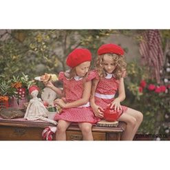 Sukienka Lady in Red. Czerwone sukienki dziewczęce z falbanami Pakamera, w paski, z bawełny. Za 119,00 zł.