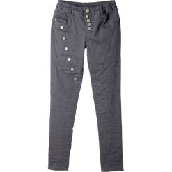 Spodnie twillowe SKINNY z ukośną plisą guzikową bonprix szary. Szare spodnie dziewczęce bonprix, bez wzorów. Za 89,99 zł.