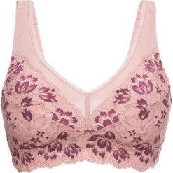 Biustonosz bralette bez fiszbinów bonprix różowobrązowo-jagodowy. Różowe biustonosze bonprix, z nadrukiem, z koronki. Za 54,99 zł.
