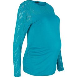 Shirt ciążowy z koronkowymi rękawami bonprix ciemnoturkusowy. Niebieskie koszulki damskie bonprix, bez wzorów, z wiskozy, eleganckie, bez kołnierzyka. Za 59,99 zł.